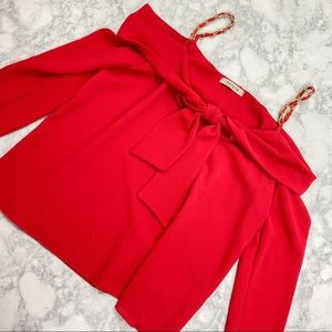 Red Cold Shoulder Shirt with Fancy Straps